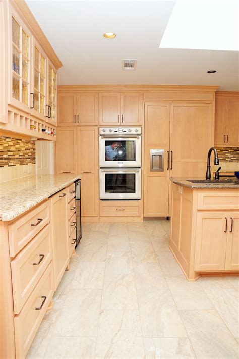 light wood cabinets with stainless steel appliances|kitchen with light wood cabinets.